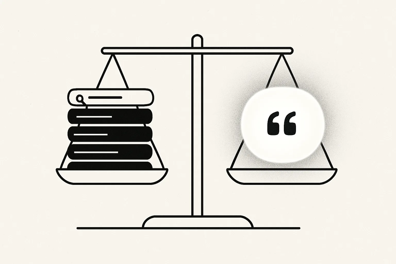 Une balance compare des résultats de recherche classés à une réponse d’IA unique avec citations